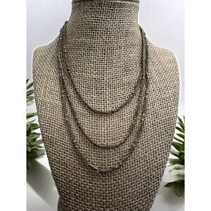 Vintage Crown Trifari Necklace Gold Tone 3 Strand Layered Gold Bead Stations 17"